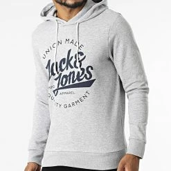 Grosses soldes 😉 Sweat Capuche Simon Gris Chiné de Jack And Jones 🔥