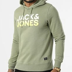 Grosses soldes 🛒 Sweat Capuche Wallace Vert Kaki de Jack And Jones 🛒