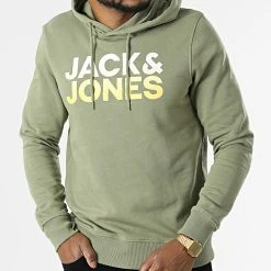 Grosses soldes 🛒 Sweat Capuche Wallace Vert Kaki de Jack And Jones 🛒 -Jack And Jones Soldes jack and jones 319198 12213291 OIL GREEN 20220518T143652 03