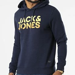 Bon marché 🥰 Sweat Capuche Wallace Bleu Marine de Jack And Jones 🔔