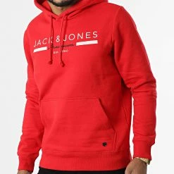 Meilleur prix 🔔 Sweat Capuche Glow Rouge de Jack And Jones 🤩