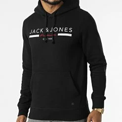 Grosses soldes 👏 Sweat Capuche Glow Noir de Jack And Jones 🎁