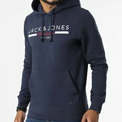 Remise ❤️ Sweat Capuche Glow Bleu Marine de Jack And Jones ⭐