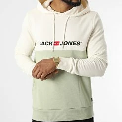 Nouveau 🎉 Sweat Capuche Corp Block Beige Vert Kaki de Jack And Jones 😉 -Jack And Jones Soldes jack and jones 322343 12213309 WHISPER20WHITE 20220620T160805 03
