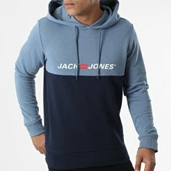 Bon marché 👏 Sweat Capuche Corp Block Bleu Marine Bleu Clair de Jack And Jones 💯 -Jack And Jones Soldes jack and jones 322344 12213309 NAVY BLAZER 20220701T114028 03