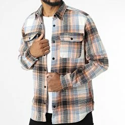 Grosses soldes ✔️ Surchemise A Carreaux Darren Chrome Blanc Orange Bleu de Jack And Jones 😍