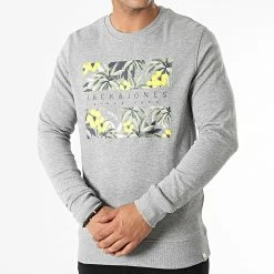 Nouveau 👍 Sweat Crewneck Venice Branding Gris Chiné de Jack And Jones ✔️ -Jack And Jones Soldes jack and jones 322881 12209777 LIGHT GREY MEL 20220609T122814 03