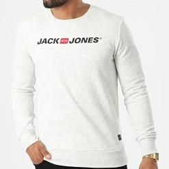 Nouveau ✔️ Sweat Crewneck Corps 12213307 Gris Chiné de Jack And Jones 🌟 -Jack And Jones Soldes jack and jones 323838 12213307 WHITE MEL 20220617T154458 03