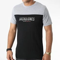 Nouveau ⭐ Tee 👚 Shirt Dan Blocking Noir Gris Chiné de Jack And Jones 🔔 -Jack And Jones Soldes jack and jones 326170 12211245 BLACK 20220706T160420 03