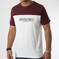 Top 10 👏 Tee 👚 Shirt Dan Blocking Beige Bordeaux de Jack And Jones 🔔
