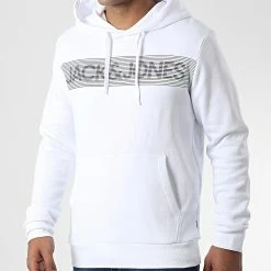 Promo ✨ Sweat Capuche Corp Logo 12152840 Blanc de Jack And Jones 🌟