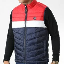 Nouveau ✔️ Doudoune Sans Manches Tricolore Hero Bodywarmer 12211790 Bleu Marine Rouge de Jack And Jones 🌟