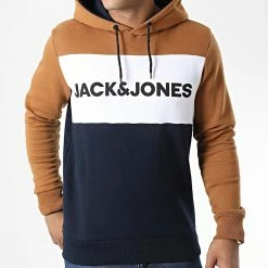 Remise 👏 Sweat Capuche Logo Blocking 12172344 Bleu Marine Marron de Jack And Jones ⭐ -Jack And Jones Soldes jack and jones 326454 12172344 RUBBER 20220706T161715 03