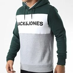 Budget 😍 Sweat Capuche 12172344 Gris Chiné Vert Blanc de Jack And Jones 🔔 -Jack And Jones Soldes jack and jones 326463 12172344 PINE GROVE 20220706T161619 03