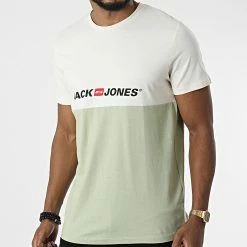 Le moins cher 🛒 Tee 👕 Shirt Corp Block Vert Clair Beige de Jack And Jones 🔥
