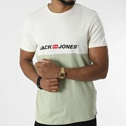 Le moins cher 🛒 Tee 👕 Shirt Corp Block Vert Clair Beige de Jack And Jones 🔥 -Jack And Jones Soldes jack and jones 326802 12213332 WHISPER WHITE 20220817T093529 03