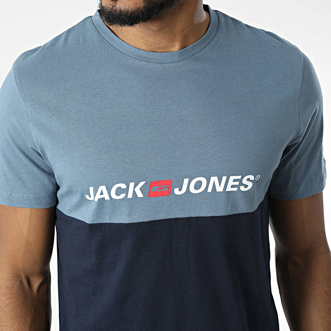 Promo 😀 Tee 👕 Shirt Corp Block Bleu Marine Bleu Clair de Jack And Jones 💯 2 Promo 😀 Tee 👕 Shirt Corp Block Bleu Marine Bleu Clair de Jack And Jones 💯 – Image 2