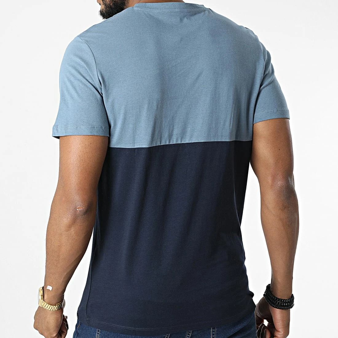 Promo 😀 Tee 👕 Shirt Corp Block Bleu Marine Bleu Clair de Jack And Jones 💯 4 Promo 😀 Tee 👕 Shirt Corp Block Bleu Marine Bleu Clair de Jack And Jones 💯 – Image 4