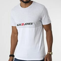 Remise ❤️ Tee 👚 Shirt Corp Block Blanc Gris Chiné de Jack And Jones 🤩