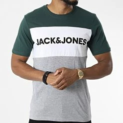 Remise 😀 Tee 👕 Shirt Logo Blocking Gris Chiné Blanc Vert de Jack And Jones 🧨 -Jack And Jones Soldes jack and jones 326959 12173968 PINE GROVE 20220817T093854 03