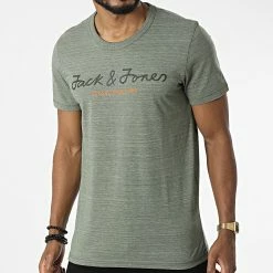 Vente flash 🛒 Tee 👕 Shirt Berg Upscaled 12216272 Vert Kaki Chiné de Jack And Jones ❤️