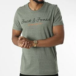 Vente flash 🛒 Tee 👕 Shirt Berg Upscaled 12216272 Vert Kaki Chiné de Jack And Jones ❤️ -Jack And Jones Soldes jack and jones 327081 12216272 FOUR LEAF CLOVE MEL 20220708T113639 03