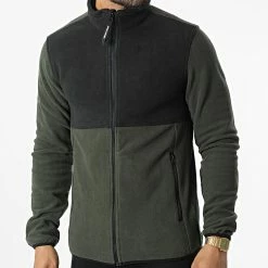 Remise ❤️ Veste Polaire Zippée Hyper Vert Kaki Noir de Jack And Jones 👍