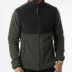 Remise ❤️ Veste Polaire Zippée Hyper Vert Kaki Noir de Jack And Jones 👍 -Jack And Jones Soldes jack and jones 327561 12221282 ROSIN 20220711T155612 03