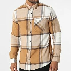 Remise 💯 Chemise Manches Longues A Carreaux Owen Fast Check Beige Camel de Jack And Jones 😉