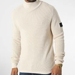 Promo 🔥 Pull Col Roulé Classic Waffle Beige de Jack And Jones 🔥