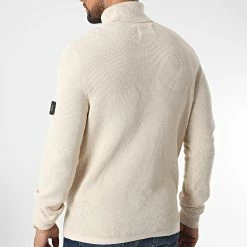 Promo 🔥 Pull Col Roulé Classic Waffle Beige de Jack And Jones 🔥 -Jack And Jones Soldes jack and jones 327609 12213642 MOONBEAM 20220713T150027 04