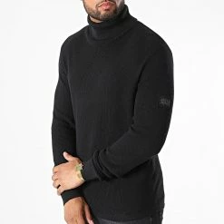 Meilleure affaire 👍 Pull Col Roulé Classic Waffle Noir de Jack And Jones 🥰 -Jack And Jones Soldes jack and jones 327610 12213642 BLACK 20220713T150621 03
