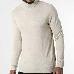 Le moins cher 😉 Pull Col Roulé Emil Beige Chiné de Jack And Jones 🔔