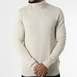 Le moins cher 😉 Pull Col Roulé Emil Beige Chiné de Jack And Jones 🔔 -Jack And Jones Soldes jack and jones 328683 12157417 OATMEAL MELANGE 20220721T160603 03