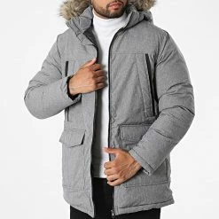 Meilleure affaire 🎁 Parka Capuche Fourrure Craft Gris Chiné de Jack And Jones 🎉