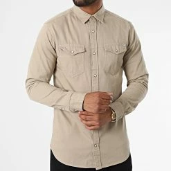 Promo ✔️ Chemise Jean A Manches Longues Sheridan Beige de Jack And Jones 🎉
