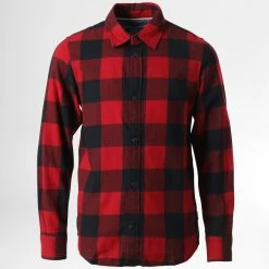 De gros ❤️ Chemise Manches Longues Enfant Gingham Twill Carreaux Rouge Noir de Jack And Jones 🎁