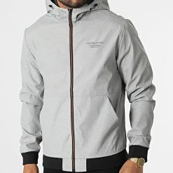 Sortie ❤️ Veste Zippée Capuche Eseam Gris Chiné de Jack And Jones 🧨
