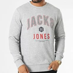 Budget 👍 Sweat Crewneck Thomas Gris Chiné de Jack And Jones 🔥 -Jack And Jones Soldes jack and jones 330233 12219828 LIGHT GREY MEL NEW LGM 20220729T161041 03