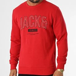 Meilleur prix ⭐ Sweat Crewneck Thomas Rouge de Jack And Jones 🔥