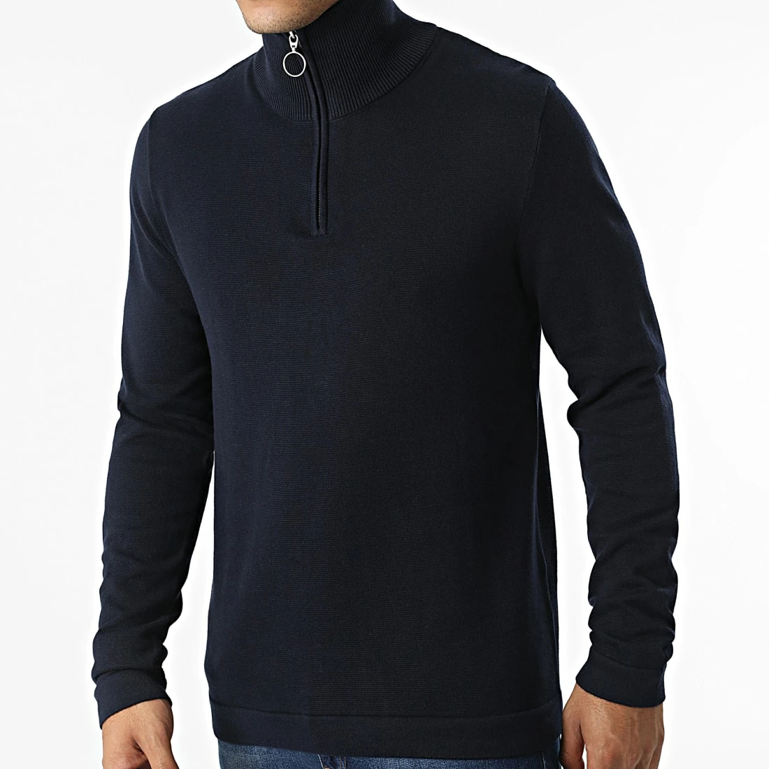 Sortie 🎉 Pull Col Zippé Eli Knit High Bleu Marine de Jack And Jones 🔔 1 Sortie 🎉 Pull Col Zippé Eli Knit High Bleu Marine de Jack And Jones 🔔