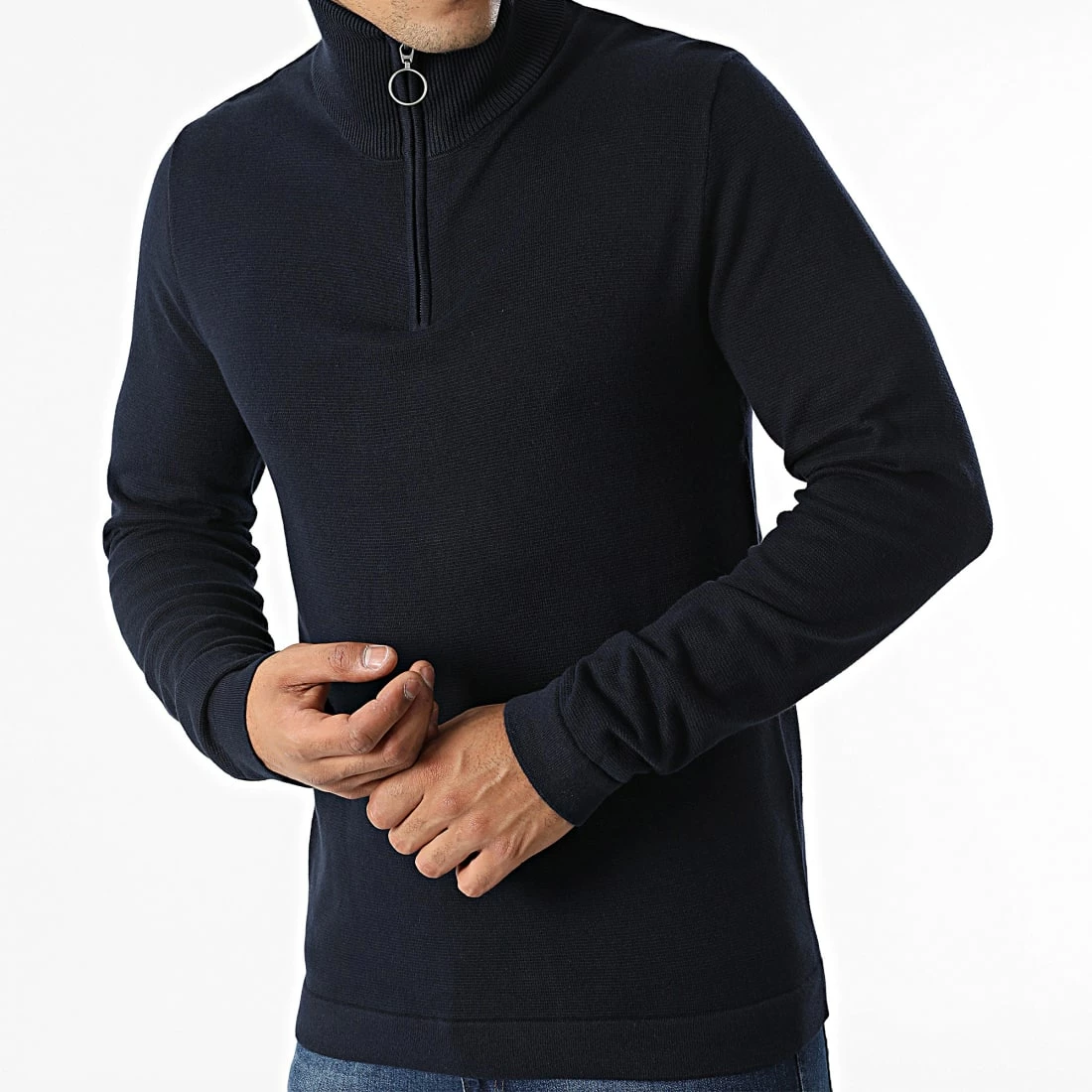 Sortie 🎉 Pull Col Zippé Eli Knit High Bleu Marine de Jack And Jones 🔔 3 Sortie 🎉 Pull Col Zippé Eli Knit High Bleu Marine de Jack And Jones 🔔 – Image 3