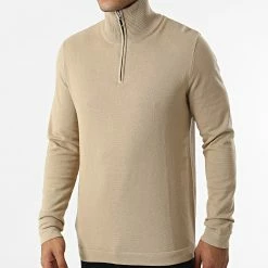 Nouveau 🤩 Pull Col Zippé Eli Knit High Beige de Jack And Jones 👏