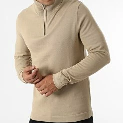 Nouveau 🤩 Pull Col Zippé Eli Knit High Beige de Jack And Jones 👏 -Jack And Jones Soldes jack and jones 331163 12212368 CROCKERY 20220811T144614 03