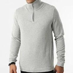 Tout neuf 🔔 Pull Col Zippé Eli Knit High Gris Chiné de Jack And Jones ⌛