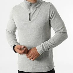 Tout neuf 🔔 Pull Col Zippé Eli Knit High Gris Chiné de Jack And Jones ⌛ -Jack And Jones Soldes jack and jones 331164 12212368 LIGHT GREY MEL 20220811T144630 03