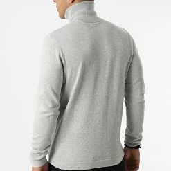 Tout neuf 🔔 Pull Col Zippé Eli Knit High Gris Chiné de Jack And Jones ⌛ -Jack And Jones Soldes jack and jones 331164 12212368 LIGHT GREY MEL 20220811T144631 04