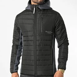Meilleur prix 😉 Veste Zippée Capuche Berg Hybrid Noir Gris Anthracite Chiné de Jack And Jones 🛒