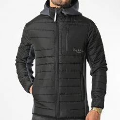 Meilleur prix 😉 Veste Zippée Capuche Berg Hybrid Noir Gris Anthracite Chiné de Jack And Jones 🛒 -Jack And Jones Soldes jack and jones 331201 12215679 BLACK 20220805T105330 03