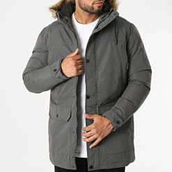 Grosses soldes 🧨 Parka Capuche Fourrure Winner Gris Anthracite de Jack And Jones 🎉
